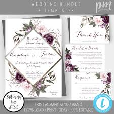 Purple Wedding Invitation Template Set Printable Plum Floral Etsy In 2020 Purple Wedding Invitations Wedding Invitation Templates Wedding Invitations