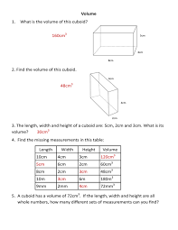 = (l x b) x h. Volume 1 What Is The Volume Of This Cuboid 2