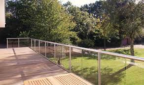 Wood and glass post caps. Outdoor Glass Balustrade External Glass Balustrade