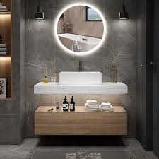 Modern floating vanity powder room. Modern Floating Vanity With Vessel Sink Novocom Top