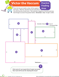 Finding The Area Victor The Vacuum Finding Area Education Math Area Worksheets