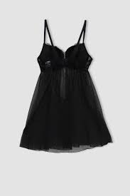 أسود نساء قميص نوم قصير بالدانتيل 2701381 | DeFacto