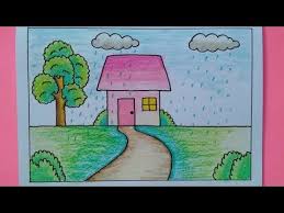 How To Draw Easy Scenery For Kids Rain Drawing Youtube Nature Drawing For Kids Cartoon Drawing For Kids Easy Drawings