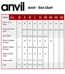 Anvil Size Chart Custom T Shirts From Monkey In A Dryer