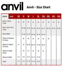 anvil size chart custom t shirts from monkey in a dryer