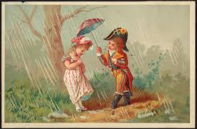 Seattle lovers in the rain art print, seattle paintings, rain couple, romance, red umbrella, art space needle, home decor, vickie wade art. Man And Woman In Historical Costume Man Holding An Umbrella Above The Woman In The Rain Digital Commonwealth