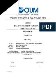Both the assignment operation and the initialization operation cause. Mpu3123 Tamadun Islam Dan Tamadun Asia Semester May 2015 Assignment
