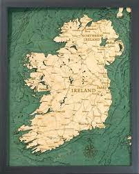 Land height layers & water bodies are shown in distinct colors. 3d Nautical Wood Map Of Ireland Topographic Map Art