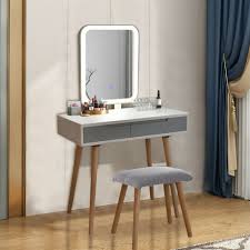 Having makeup vanity tables with lights and mirror is everything when it comes to achieving flawless makeup in the comfort of your home. Wood Makeup Vanity Dressing Table Stool Set With 12 Led Lighted Mirror Drawer Furniture Patterer Vanities Makeup Tables