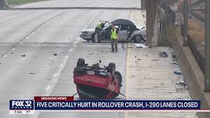 5 hurt in rollover crash; I-290 lanes closed - YouTube