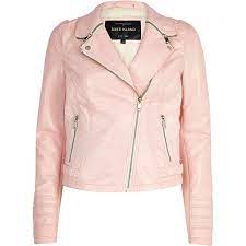 Light Pink Zipped Collar Biker Jacket Riverisland Jackets Winter Coats Women Leather Jacket