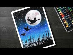 How To Draw Scenery Moonlight Bird With Oil Pastels Step By Step Youtube Oil Pastel Drawings Oil Pastel Oil Pastel Art
