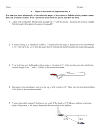 Home » trigonometric functions » angles of elevation and depression. 6 7 Day 1 Worksheet