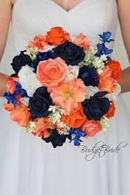Navy Blue And Coral Wedding Flower Brides Bouquet Navy Wedding Flowers Coral Wedding Flowers Flower Bouquet Wedding