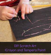 Cover the area that you'd like to be scratchable with packing tape. Diy Scratch Art With Crayon And Tempera Paint Frugal Fun For Boys And Girls