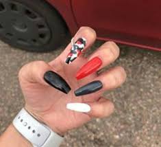 Black And Red Acrylic Nails Designs Black Red And White Nails Got This From Ig Red And White Nails Camo Nails Camo Acrylic Nails