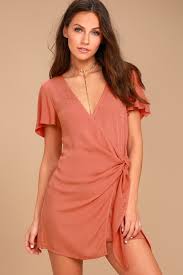 Vashti Rusty Rose Wrap Dress Wrap Dress Short Wrap Dress Women Dress Online
