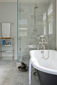 Plumbing fixtures for clawfoot tubs. Corner Shower Transitional Bathroom Anne Decker Architects
