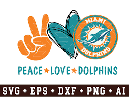 Download Peace Love Miami Dolphins Svg Png Dxf Eps Cricut Silhouette Play Day Decoration Decal Girl Heart Ball Designbtf Com