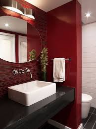 Ideas to decorate a pink and black bathroom — starting with pattern in a shower curtain. 25 Uplifting And Waking Up Red Bathroom Decor Ideas Shelterness