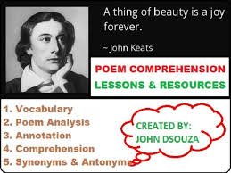 A Thing Of Beauty By John Keats Unit Plans And Resources Poetry Comprehension Reading Comprehension Lessons Poem Analysis