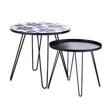Black, metal outdoor coffee & side tables : Patterned Tile And Black Metal Garden Coffee Tables X2 Carioca Maisons Du Monde