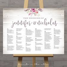 alphabetical wedding seating chart printable wedding seat signs guest chart boho weddings bohemian poster horizontal vertical digital