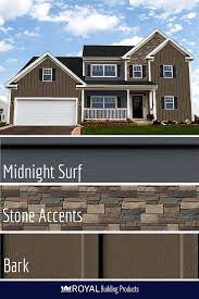 We did not find results for: Haven Insulated Siding In Midnight Surf With Stone Accent Details And Bark Board Batten Royal Building Products Siding Exterior House Colors House Exterior