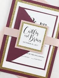 Modern Calligraphy Burgundy And Glitter Gold Wedding Etsy Burgandy And Gold Wedding Blush Wedding Invitations Gold Wedding Invitations