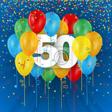 Bonne Anniversaire 50e Anniversaire Avec Un Bouquet De Ballons Autocollants Murales Cinquantieme 50 Streamer Myloview Fr