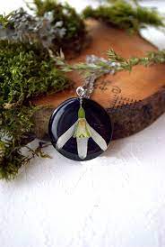 Terrarium Resin Necklace Real Natural Snowdrop Flower Flower Resin Jewelry Resin Necklace Resin Jewelry