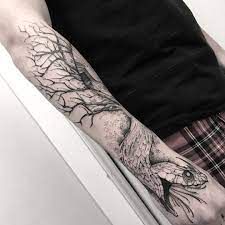 Black And Grey Snake And Tree Tattoo Sleeve By Junnionunes Tree Sleeve Tattoo Sleeve Tattoos Half Sleeve Tattoos Designs