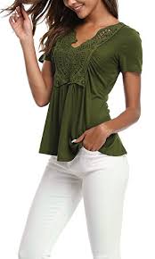 Miss Moly Womens Evening Top Flared Tunic Top Comfy Solid Color Olive Green M Italian Secrets