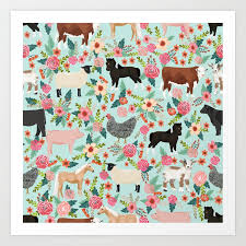 Floral woodland animals & patterns 1419546. Farm Animal Sanctuary Pig Chicken Cows Horses Sheep Floral Pattern Gifts Art Print By Petfriendly Society6