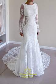 Exclusive long sleeve illusion neck mermaid wedding dress milanoo. White Lace Long Sleeve Backless Mermaid Style Wedding Dress With Train Vampal Dresses