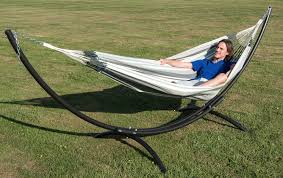 The vivere double hammock with space saving steel stand can save the day. Hammock Stand Double Arc Second Chance Black Hammockgiant Com