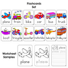 12 Colored Transport Flashcards 36 Black White Worksheets Flashcards Visual Memory Writing Skills