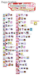 my tamagotchi idl 15th anniversary happy symbols chart in