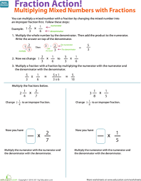 Multiply Mixed Numbers With Fractions Worksheet Education Com Multiplying Mixed Numbers Mixed Numbers Fractions