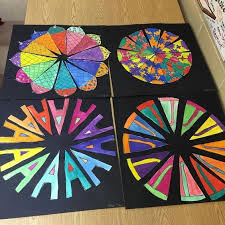 Some Finished 5th Grade Color Wheels Creative Color Wheels Using Radial Symmetry Color Theory Art Elementary Art Projects Color Wheel Art