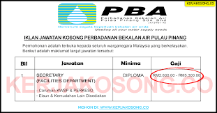 Jawatan kosong koperasi kakitangan bank rakyat berhad. Jawatan Kosong Perbadanan Bekalan Air Pulau Pinang