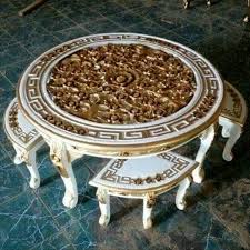 Dijual meja oshin, untuk meja lesehan, meja belajar anak anda, murah, elegan, menarik, pas di mata, pas di hati, pas dikantong. Jual Meja Oshin Bulat 4 Kursi White Duko Emas Harga Murah Terjangkau Kab Jepara Jati Barokah Putra Tokopedia