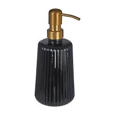 Made of durable resin mixed with sandstone with jute rope and a push down chunky plastic pump in matte black for easy dispensing. Accents Brittany Black Ribbed Glass Soap Dispenser Victoriaplum Com