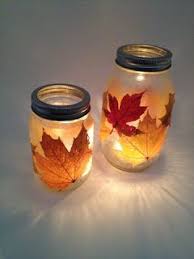 Modge Podge Glass Stick Leaves On Modge Lodge Again Let Dry Stick A Candle In Modge Podge Glass Modge Podge Candles Jar Crafts