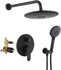 Alltaco Black Shower System With Anti Scald Valve Shower Faucet Set With 10 Inch Shower Head And Handheld Spra Shower Faucet Sets Shower Systems Shower Faucet
