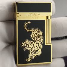 Rare St Dupont Black Lighter Tiger Decor Gold Plated Dupont Lighter Patek Philippe Lighter