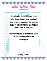 Baby Shower Game What S In Your Purse Scavenger Hunt Etsy Gender Reveal Games Baby Shower Games Moms Night
