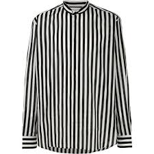 Black And White Striped Shirt Mens Long Sleeve Saint Laurent Tunisian Collar Striped Shirt 690 Liked On Polyvore Featuring Men S Fas Long Sleeve Shirt Men Cotton Shirts For Men Cotton Long Sleeve Shirt