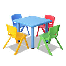 Keezi 5 Piece Kids Table And Chair Set Blue Kids Plastic Chairs Kids Table And Chairs Kid Table