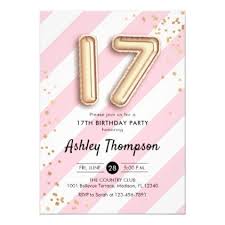 17th Birthday Pink Stripes And Gold Balloons Invitation Zazzle Com Balloon Invitation Gold Balloons 17th Birthday